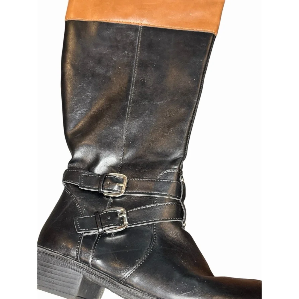 Arizona Women's Riding Boots Black Brown Knee High Buckle Zip Size 7